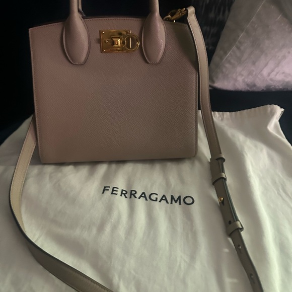 FERRAGAMO Salvatore Studio Box Mini Leather Top Handle Bag in Taupe - Picture 2 of 14